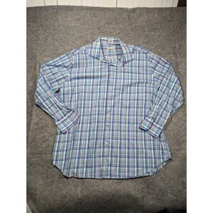 Peter Millar XXL 100% Cotton Plaid Blue Pink Men's Long Sleeve Button Down